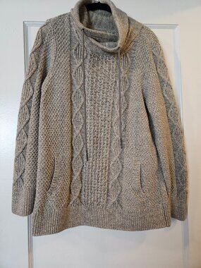 L.L. Bean Signature Funnel Neck Cable Knit Fisherman Sweater grey size L